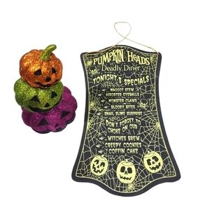 Halloween decor large wall sign dinner menu 3 stacked pumpkin glitter decoration